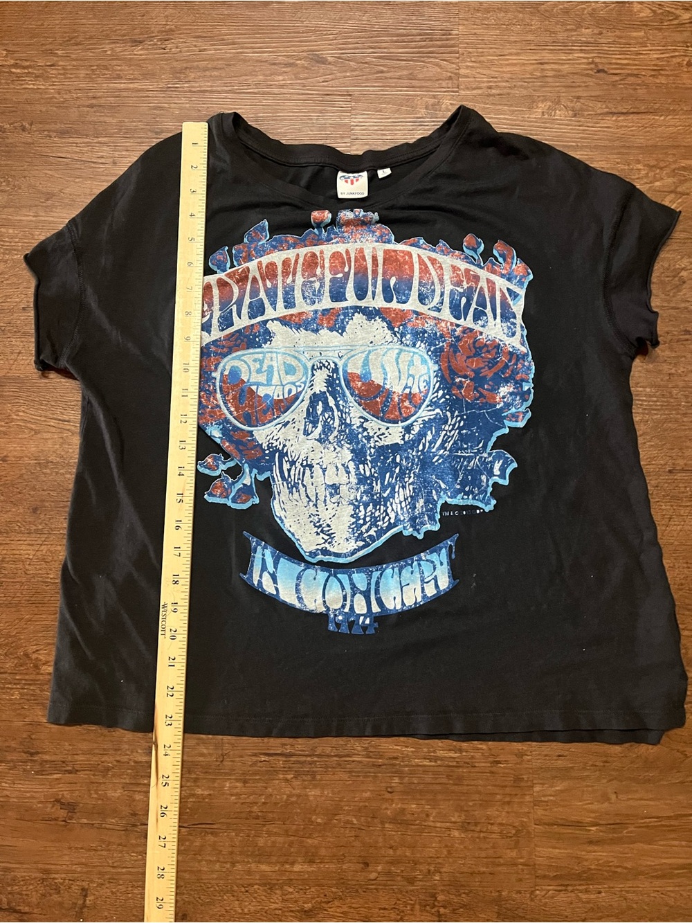 Junk Food Clothing Black Tee with Red & Blue Skull Graphic